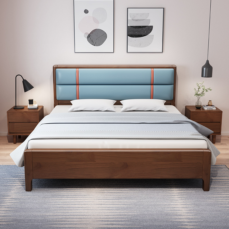 北欧家具 橡胶木实木床 现代简约软包靠背双人床 北欧家具 橡胶木实木床 现代简约软包靠背双人床