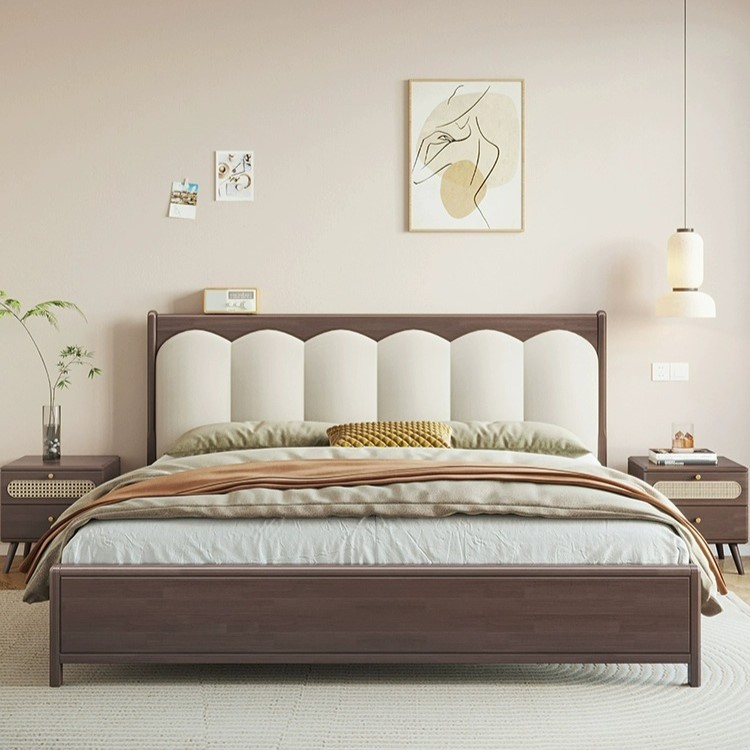 北欧家具 侘寂风实木床 现代简约白色奶油风床 北欧家具 侘寂风实木床 现代简约白色奶油风床